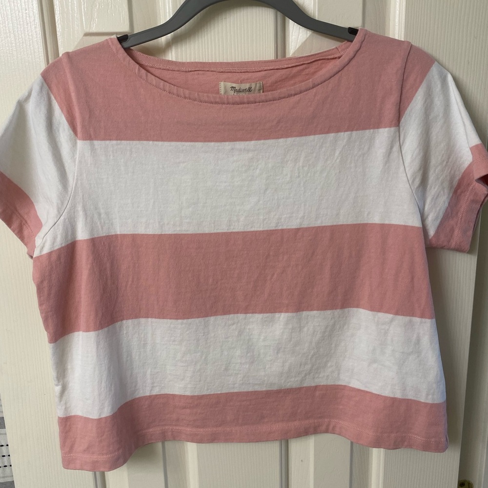 MADEWELL Pink And White Striped Short Sleeve Top Size Small